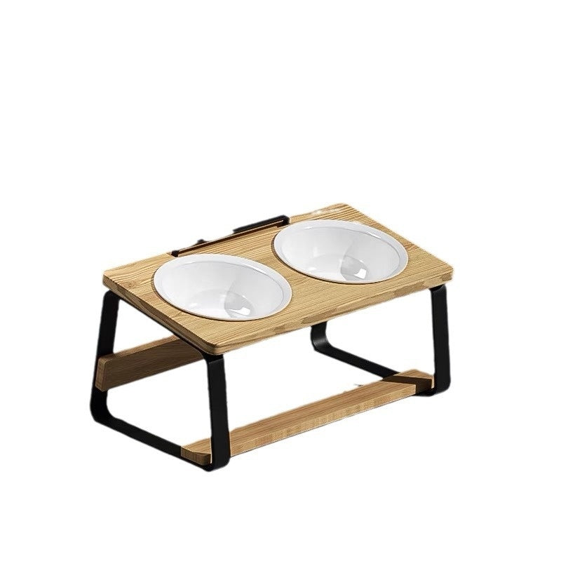 Ceramic Double Pet Feeding Bowl Elevated Neck Protection Design
