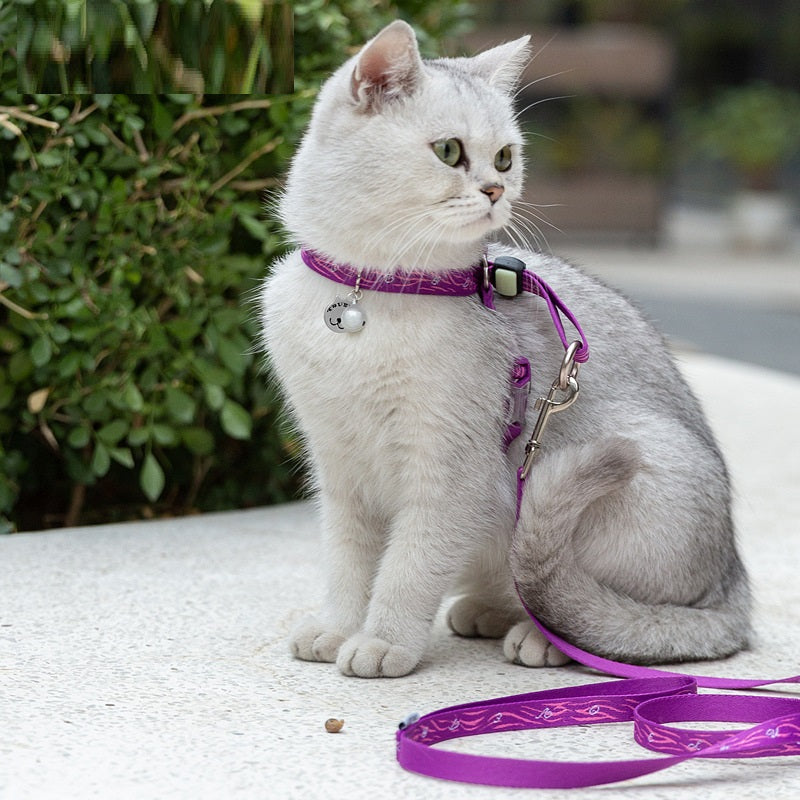 Adjustable Pet Harness Vest With Bell And Chest Strap Leash