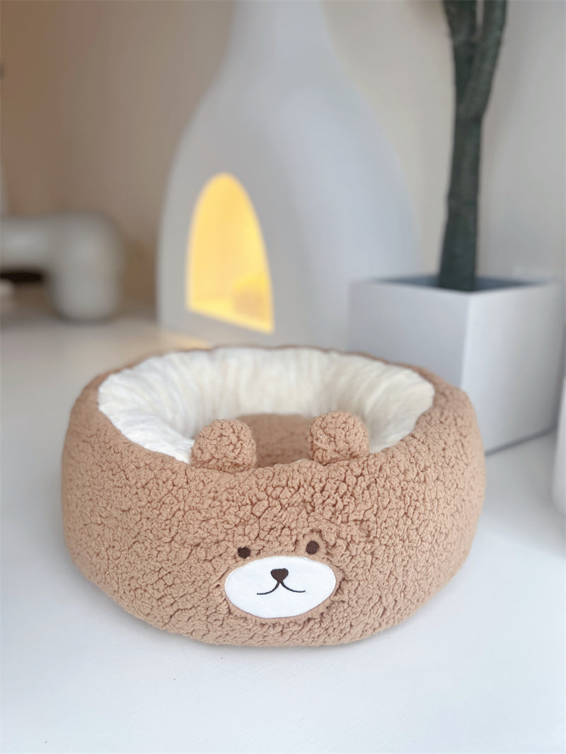 Cartoon Plush Pet Nest Cushion Round Soft Bed For All Seasons